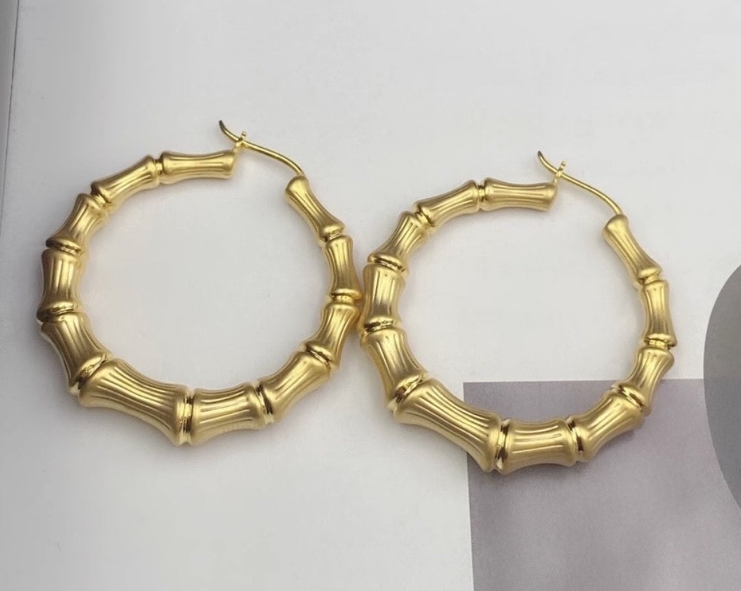 K18YG イエローゴールド フープピアス バンブー 竹 リングピアス 18K K18YG イエローゴールド フープピアス バンブー 竹 リングピアス 18K